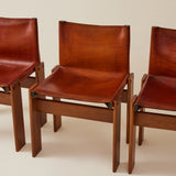 Afra & Tobia Scarpa Cognac Colored "Monk" Leather Dining Chairs for Molteni 1974, 6 Total