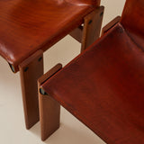Afra & Tobia Scarpa Cognac Colored "Monk" Leather Dining Chairs for Molteni 1974, 6 Total