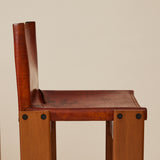 Afra & Tobia Scarpa Cognac Colored "Monk" Leather Dining Chairs for Molteni 1974, 6 Total