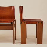 Afra & Tobia Scarpa Cognac Colored "Monk" Leather Dining Chairs for Molteni 1974, 6 Total