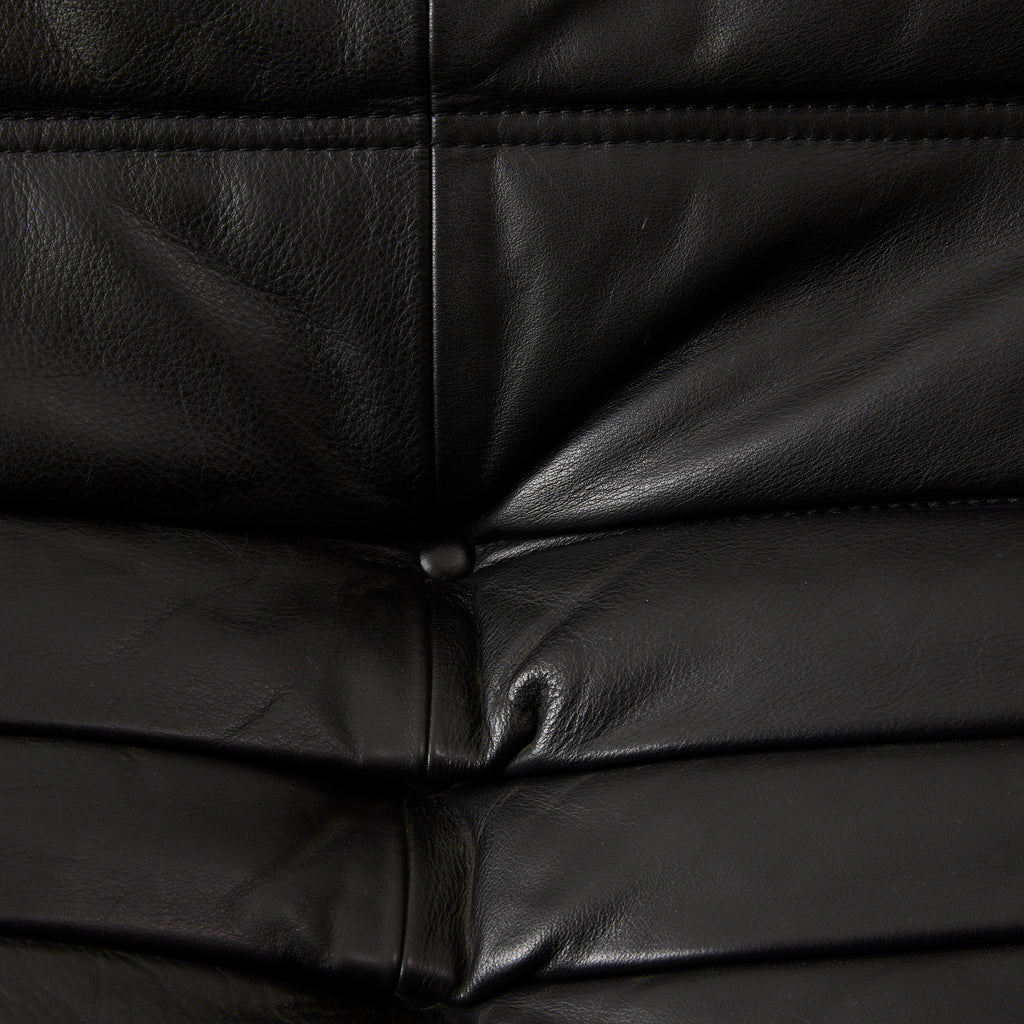 Ligne Roset "Togo" 2 person sofa in black leather, 1970's.