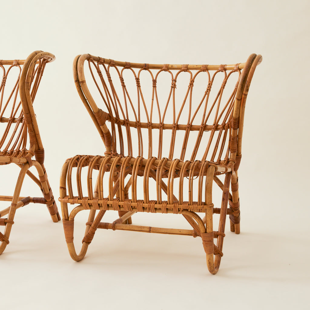 Viggo Boesen Danish Rattan “Fox Chairs”, a Pair, Mid Century, 1960's