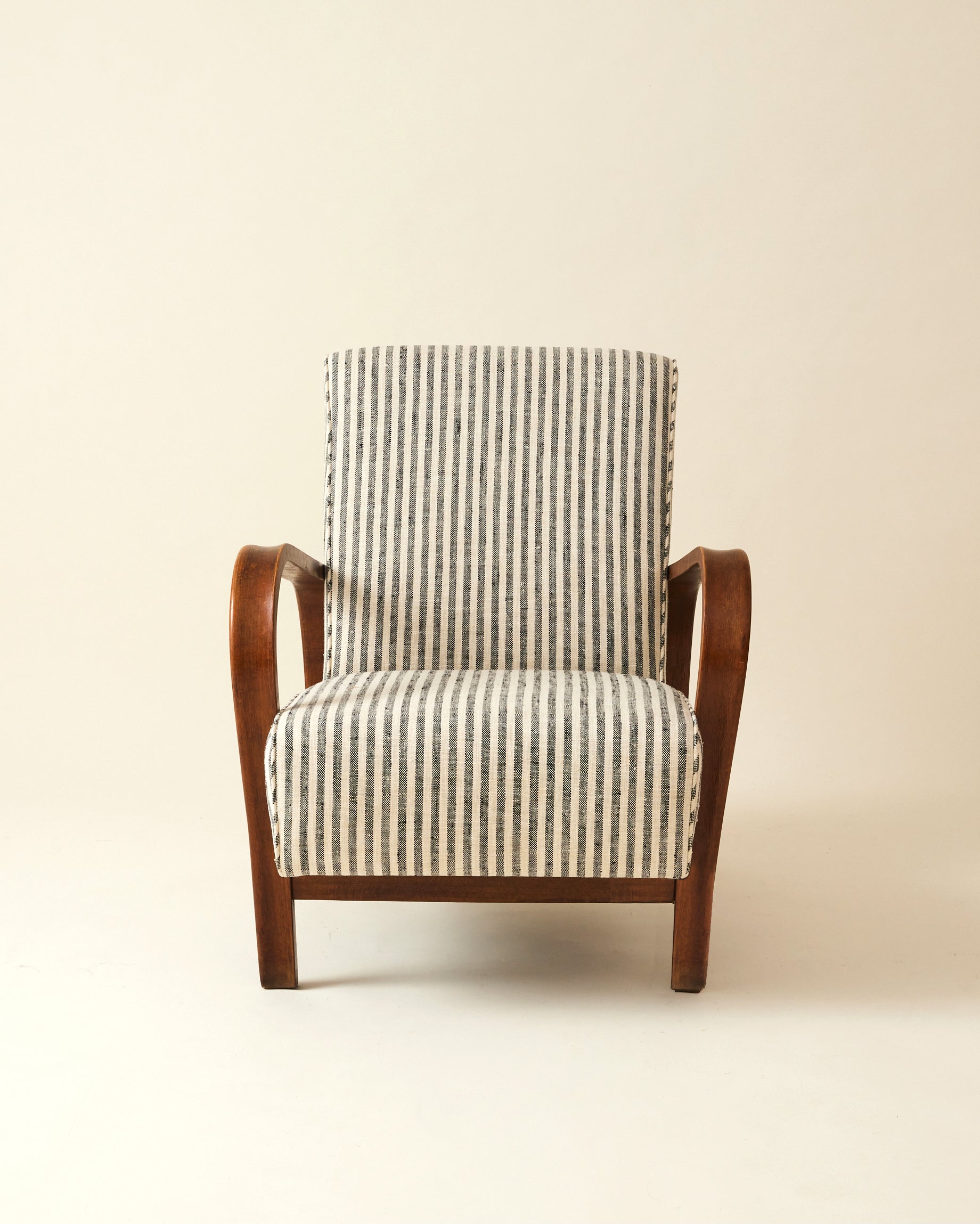 Jindrich Halabala Bentwood Lounge chair, Striped fabric, 1930's
