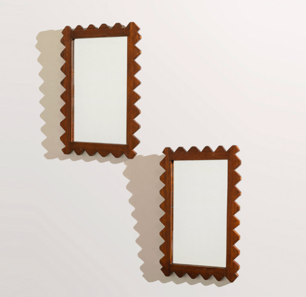 Italian Solid Wood Hand Carved Mirrors, a pair