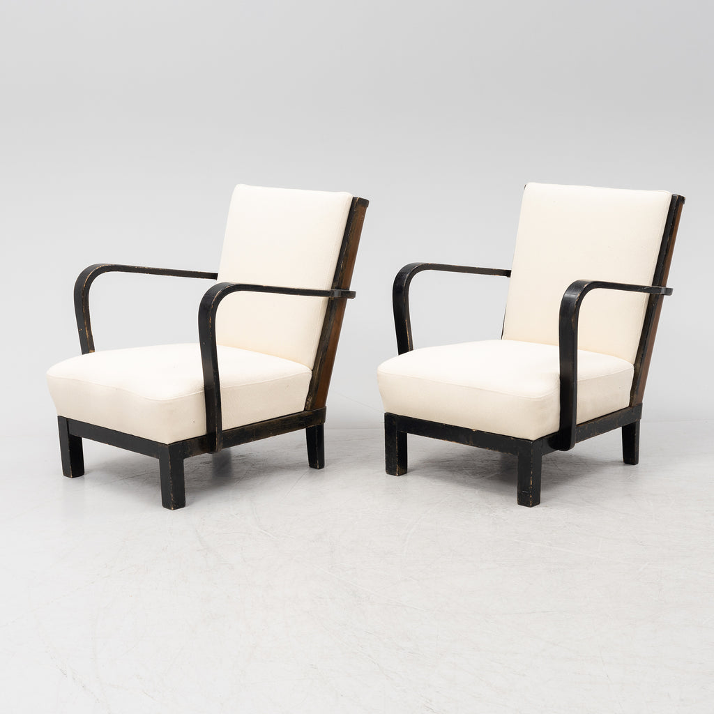 SOLD Asko Finland 1940's Chairs in Ivory Boucle