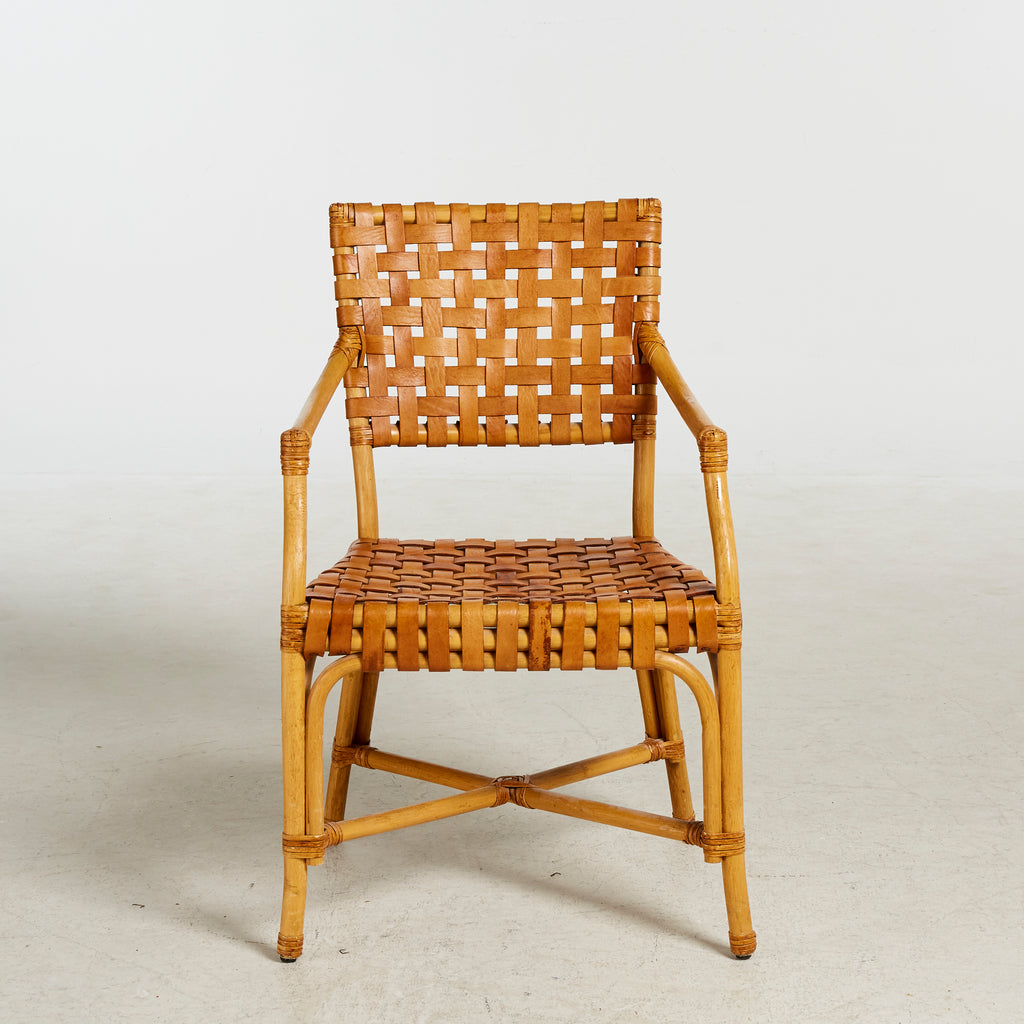 SOLD Bamboo and Woven Leather Armchair