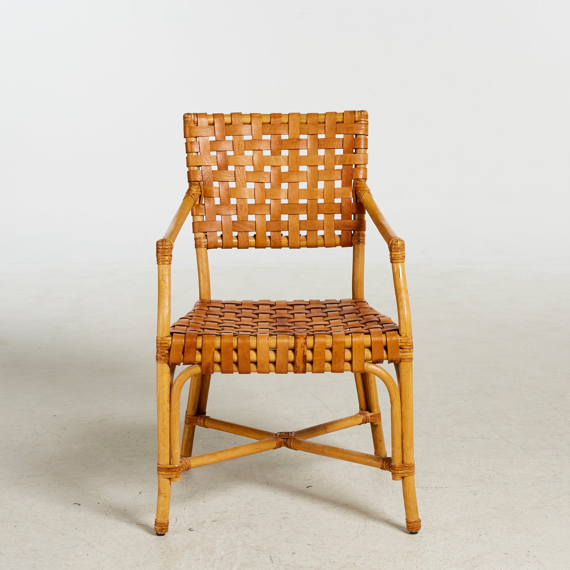 SOLD Bamboo and Woven Leather Armchair