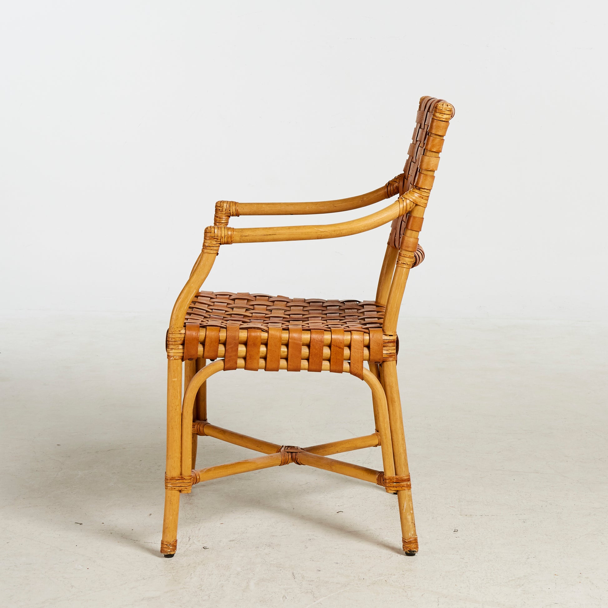 SOLD Bamboo and Woven Leather Armchair