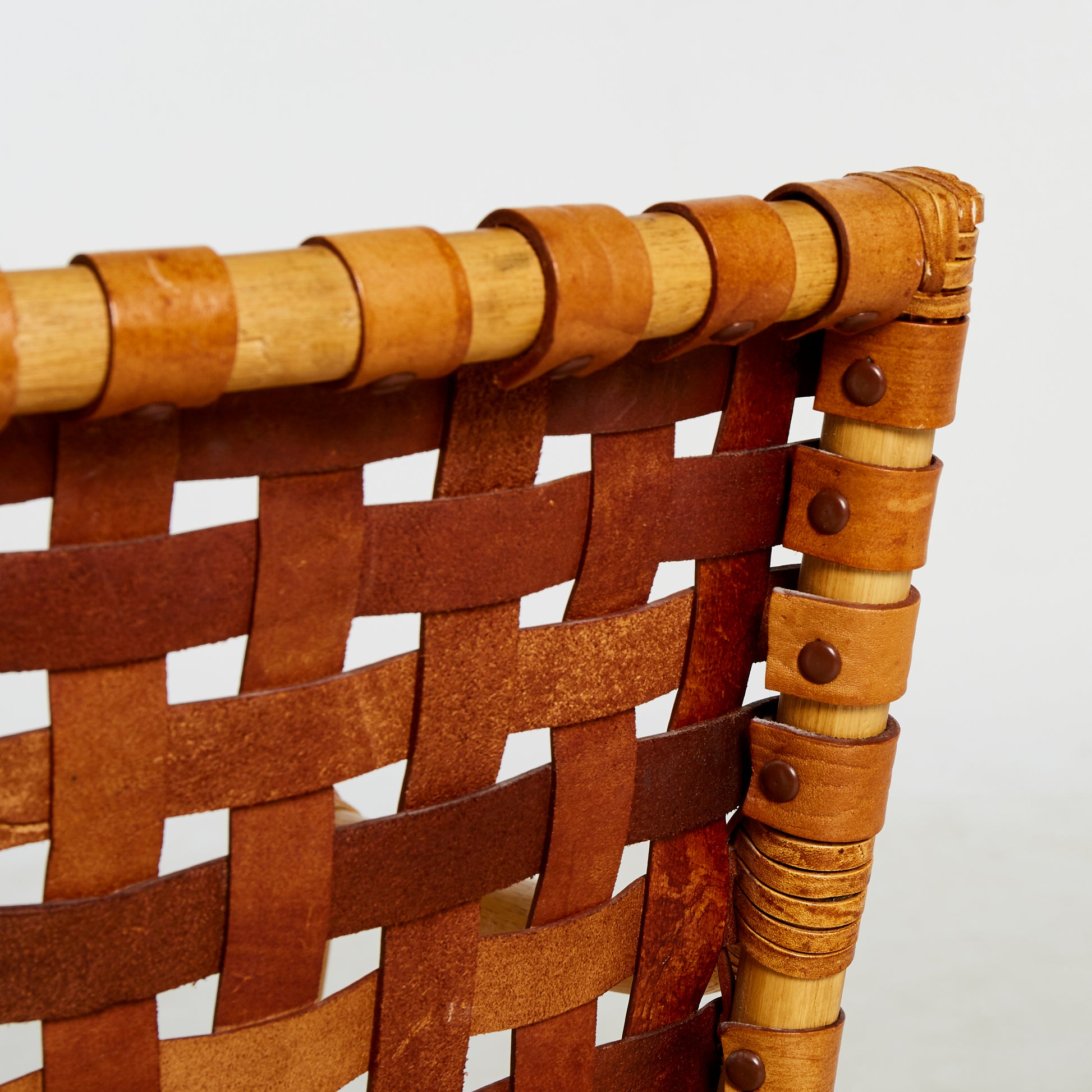 SOLD Bamboo and Woven Leather Armchair