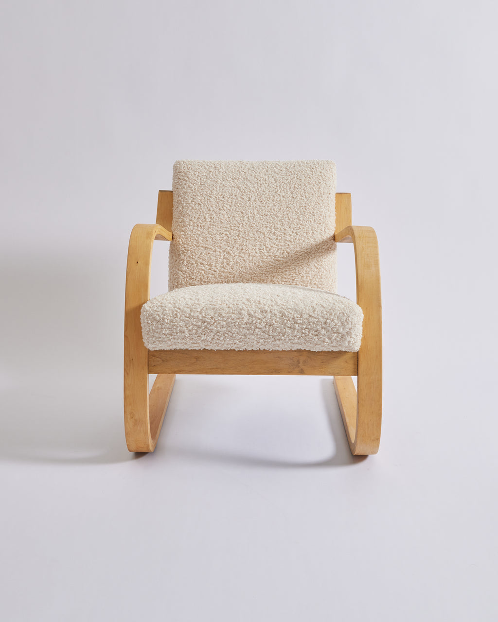 SOLD 1960's Alvar Aalto Birch Bentwood Chair with Fluffy Boucle Shearling Model 402