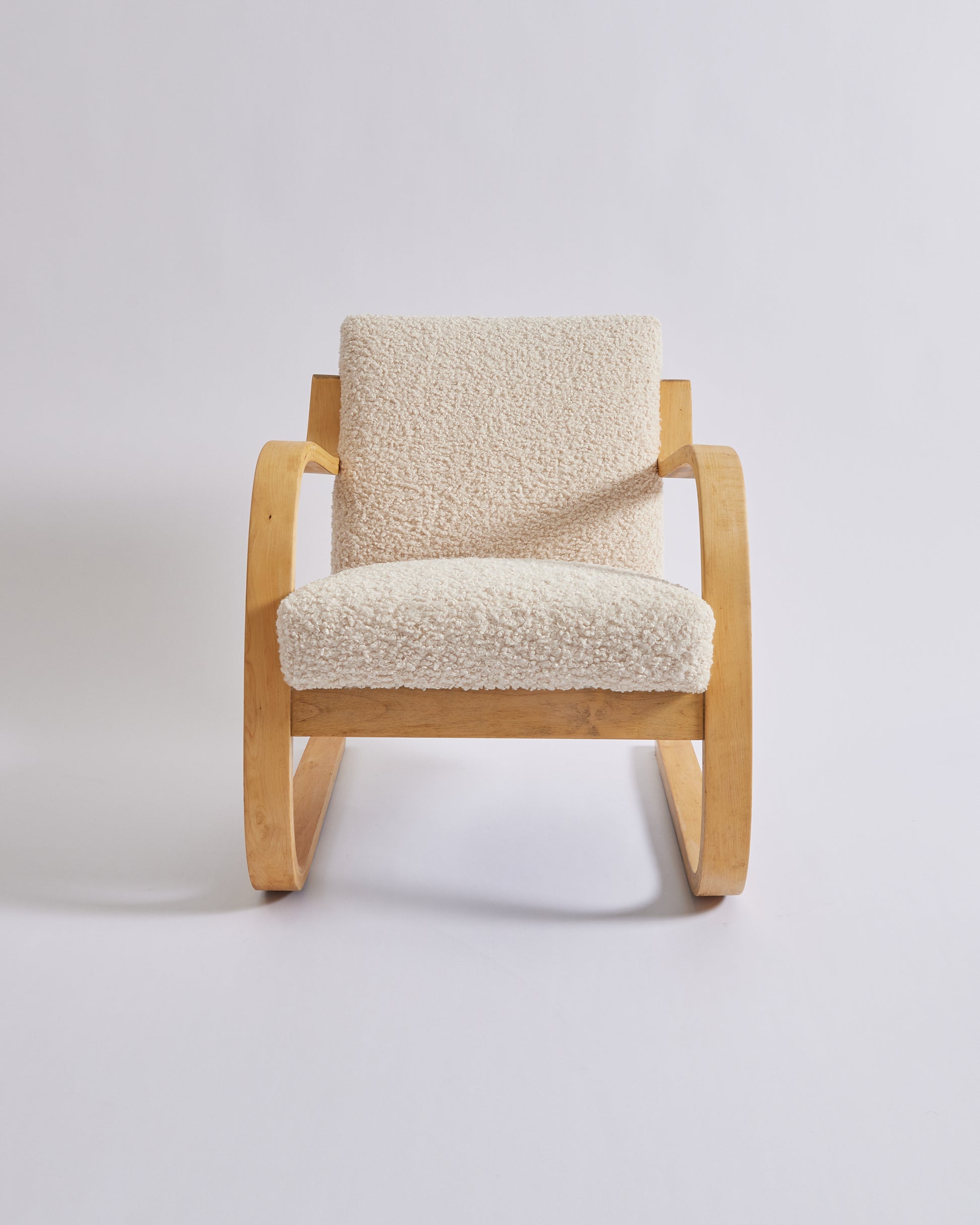 SOLD 1960's Alvar Aalto Birch Bentwood Chair with Fluffy Boucle Shearling Model 402