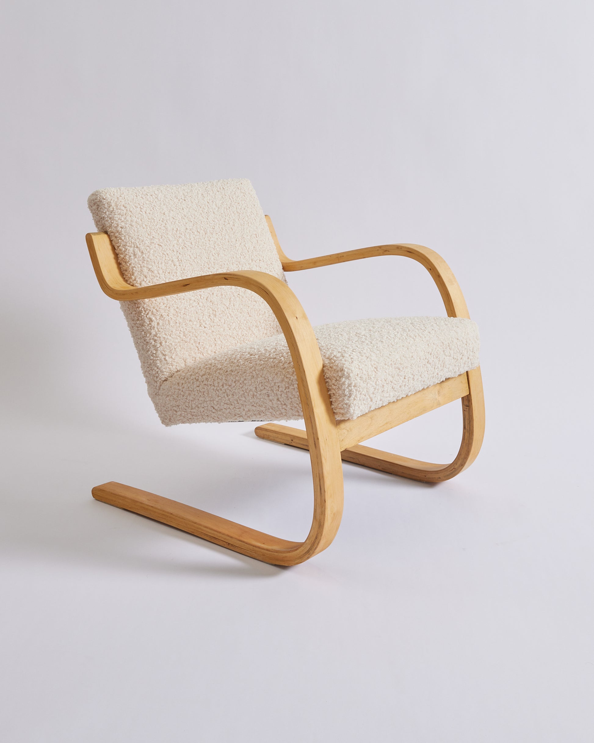 SOLD 1960's Alvar Aalto Birch Bentwood Chair with Fluffy Boucle Shearling Model 402