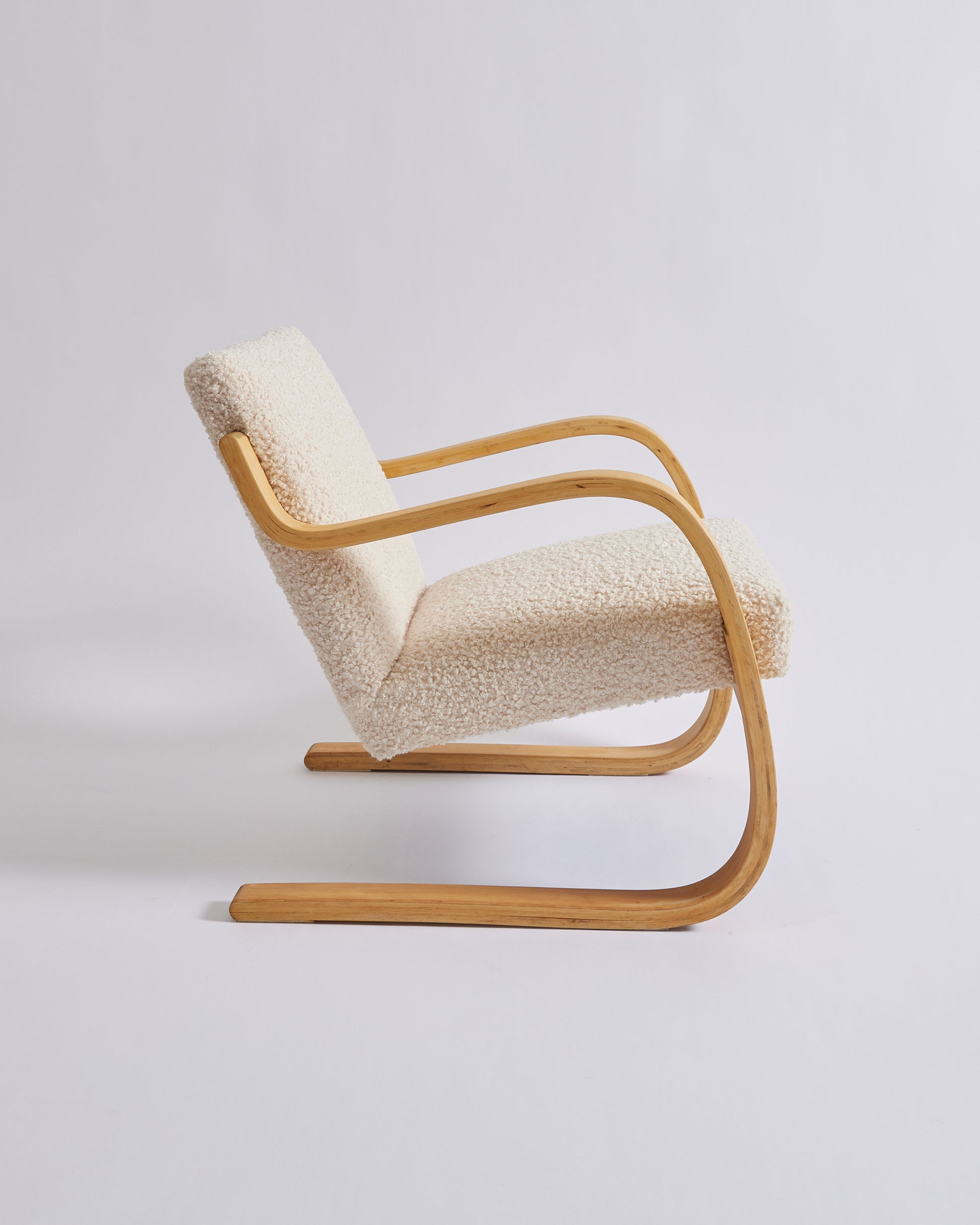 SOLD 1960's Alvar Aalto Birch Bentwood Chair with Fluffy Boucle Shearling Model 402
