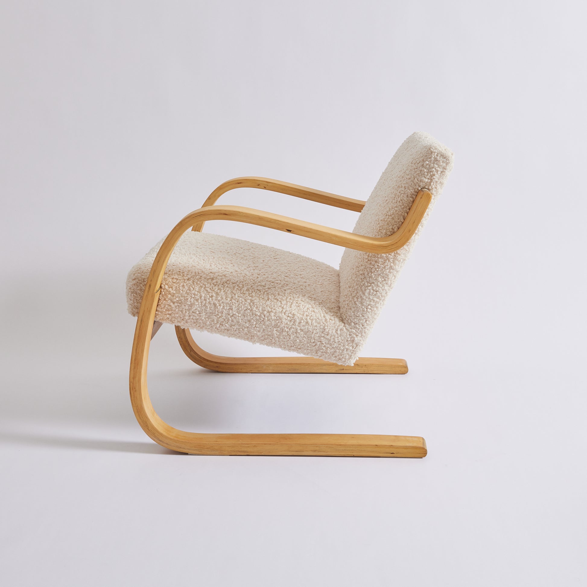 SOLD 1960's Alvar Aalto Birch Bentwood Chair with Fluffy Boucle Shearling Model 402
