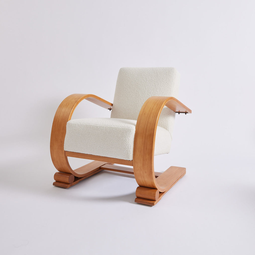 SOLD Audoux-Minet Bentwood Ivory Boucle Chair, 1950's