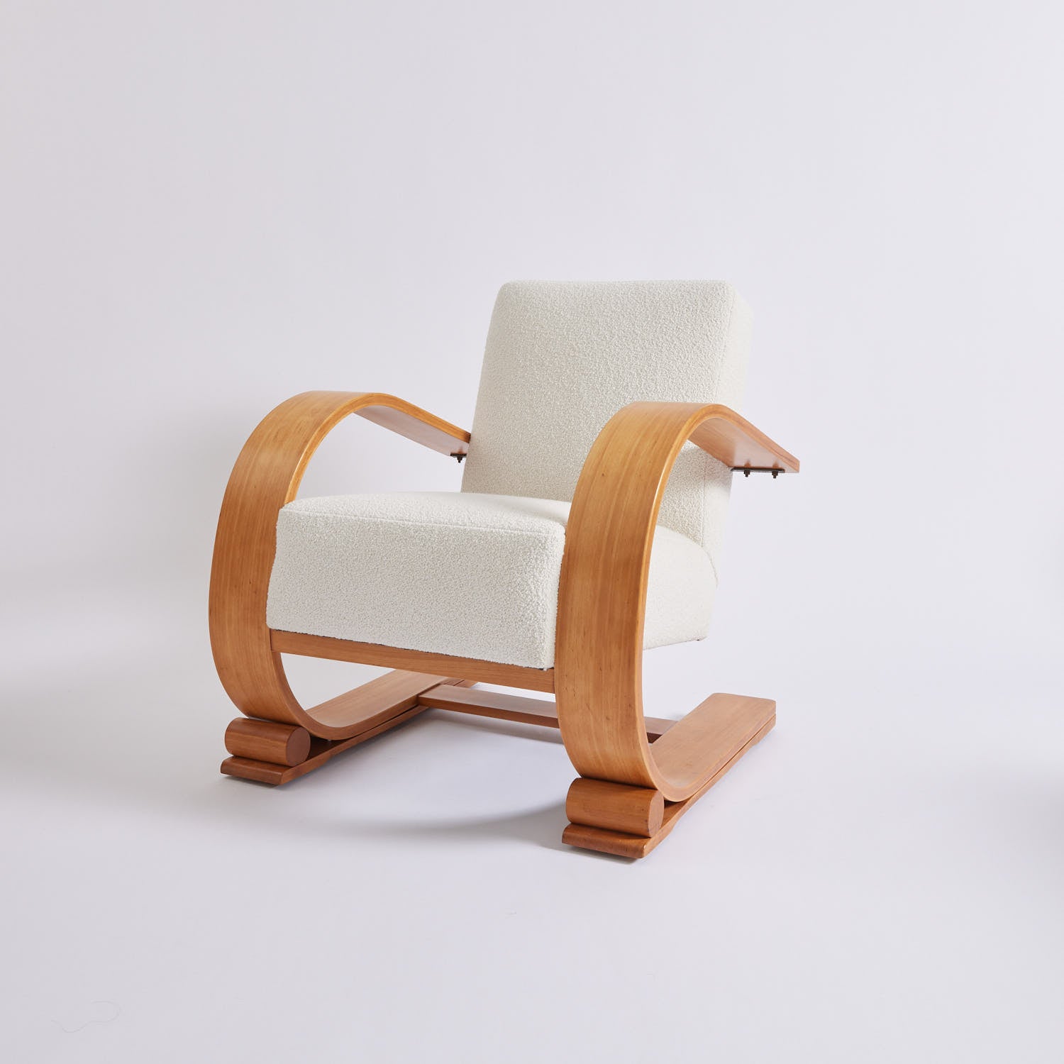 SOLD Audoux-Minet Bentwood Ivory Boucle Chair, 1950's