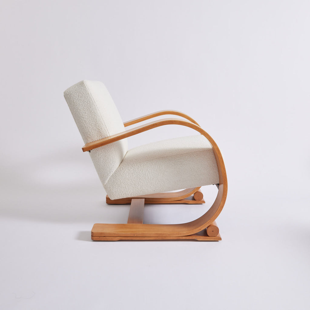 SOLD Audoux-Minet Bentwood Ivory Boucle Chair, 1950's