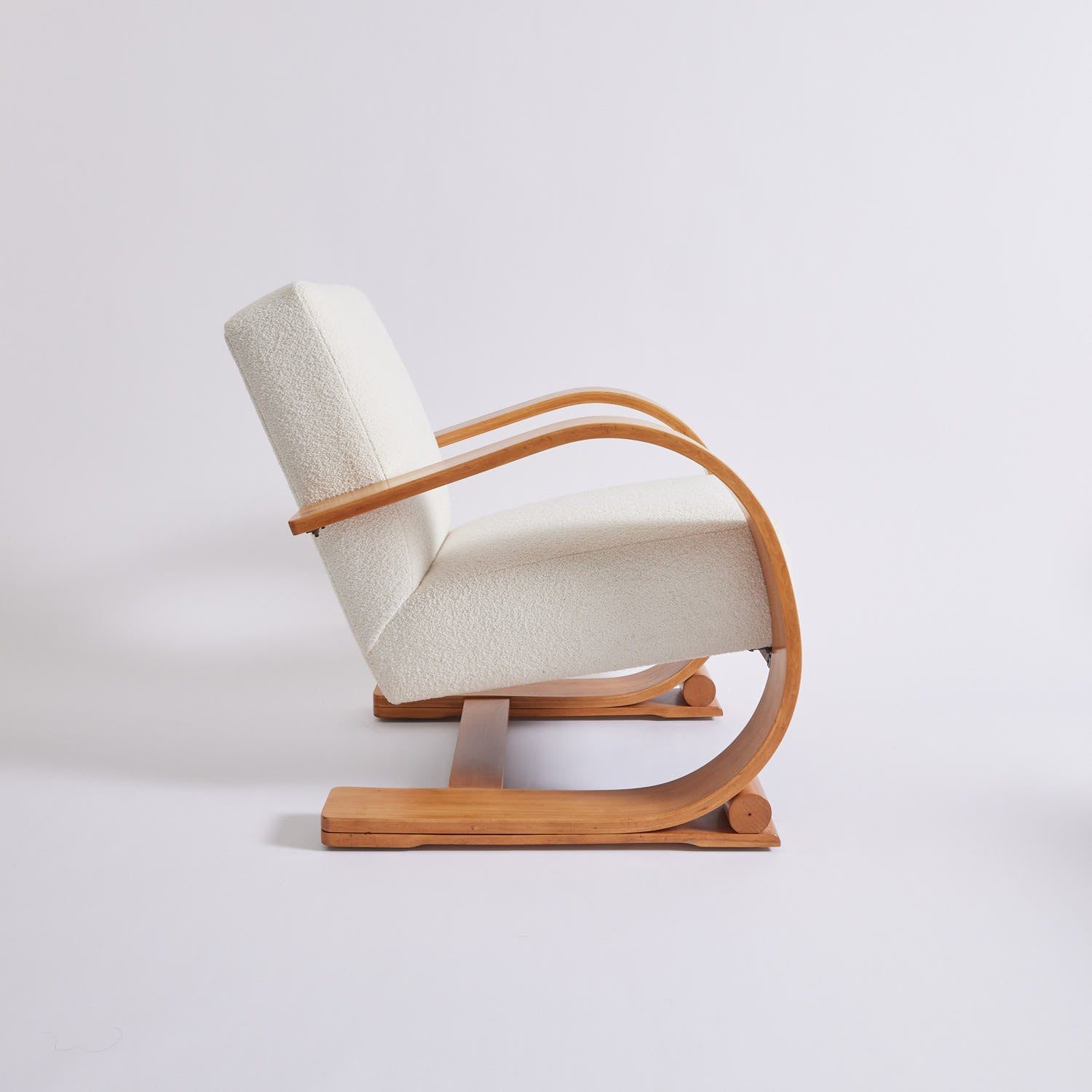 SOLD Audoux-Minet Bentwood Ivory Boucle Chair, 1950's