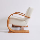 SOLD Audoux-Minet Bentwood Ivory Boucle Chair, 1950's