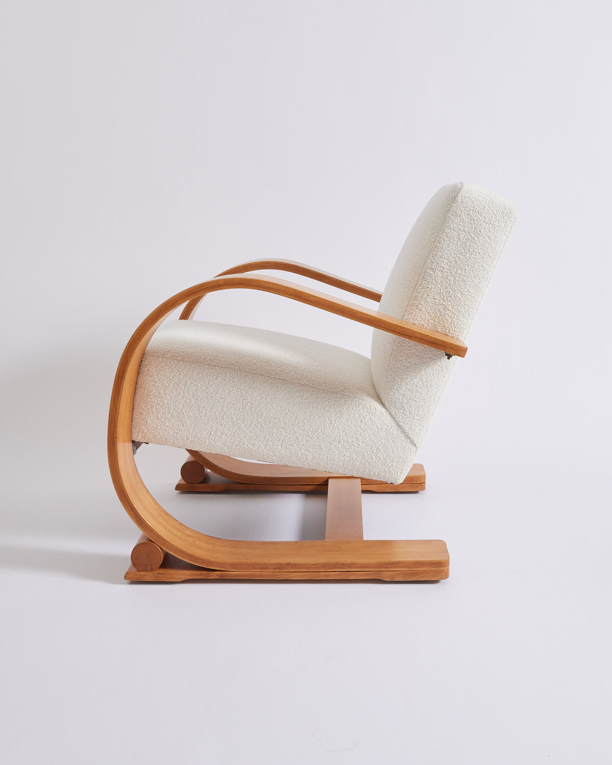 SOLD Audoux-Minet Bentwood Ivory Boucle Chair, 1950's