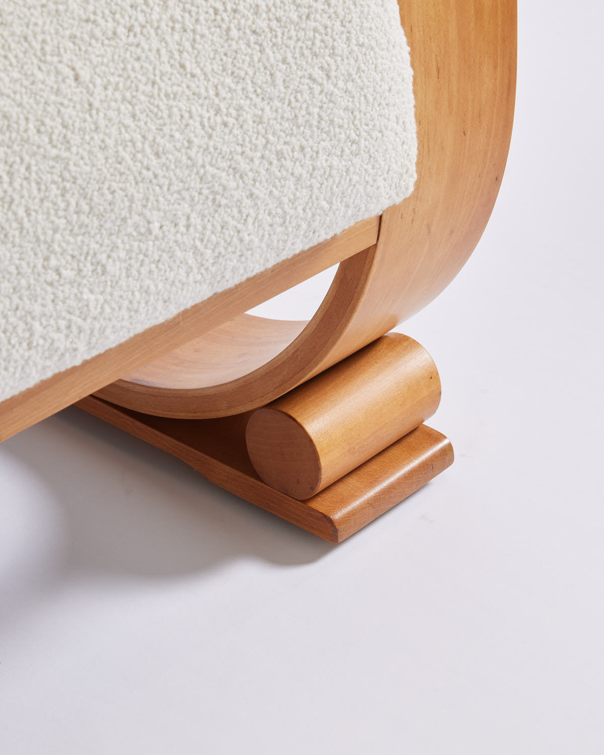 SOLD Audoux-Minet Bentwood Ivory Boucle Chair, 1950's