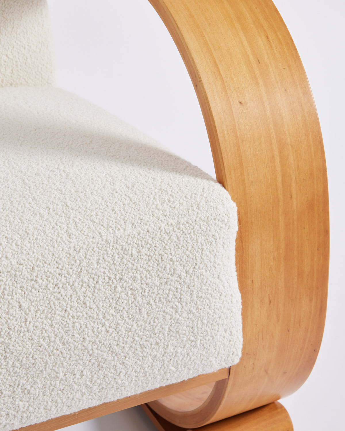 SOLD Audoux-Minet Bentwood Ivory Boucle Chair, 1950's