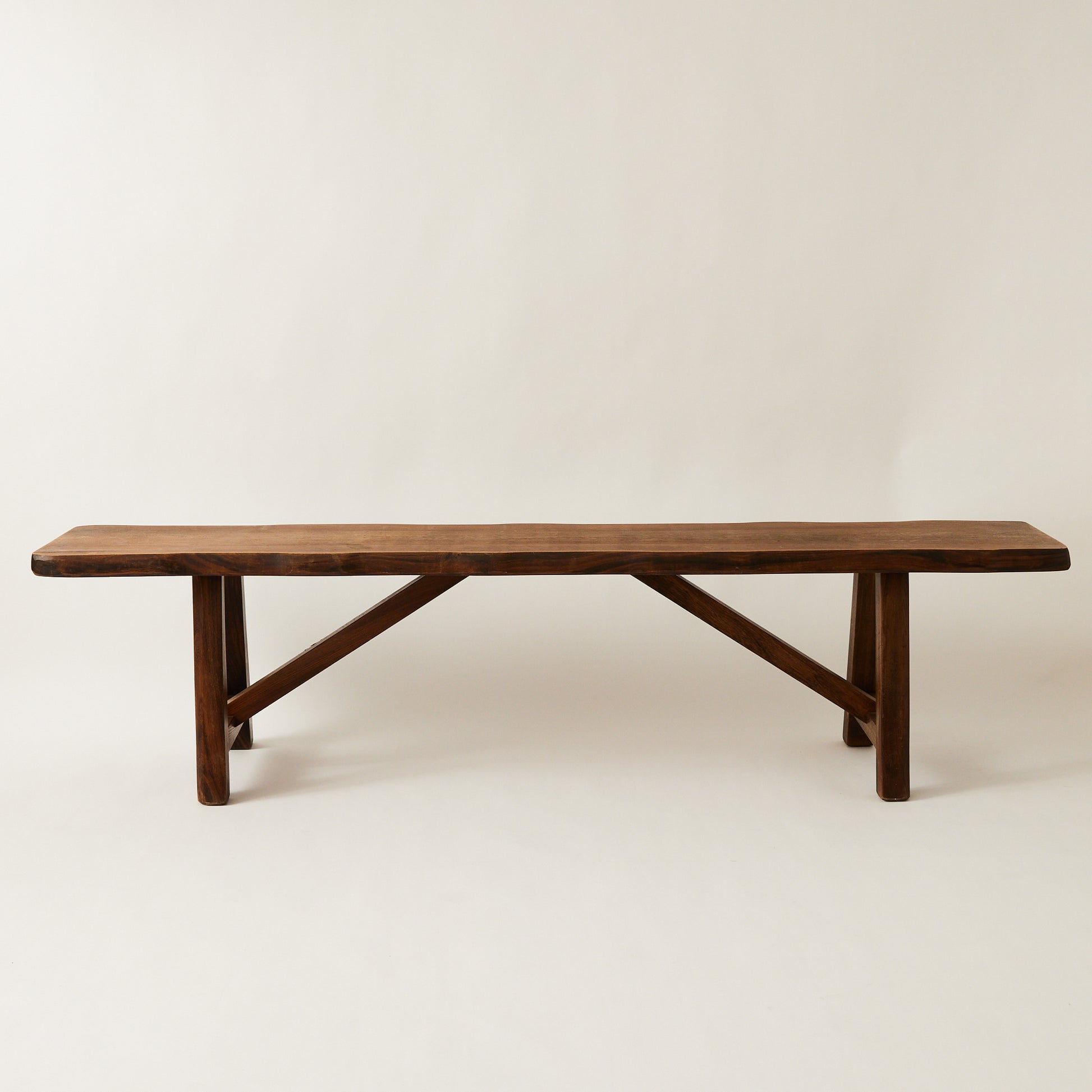 SOLD Mid Century Brutalist Elm Bench by Olavi Hanninen, Finland