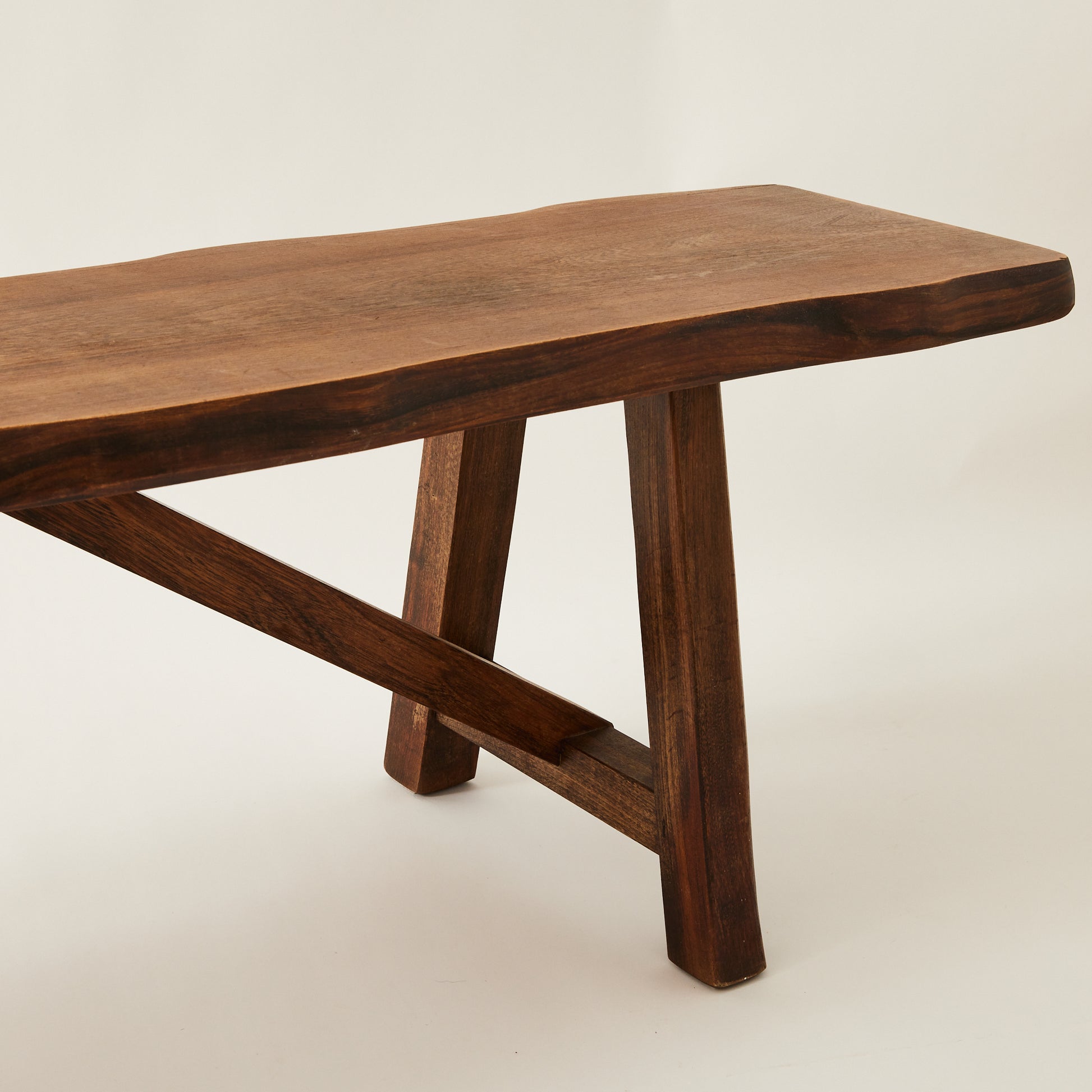 SOLD Mid Century Brutalist Elm Bench by Olavi Hanninen, Finland