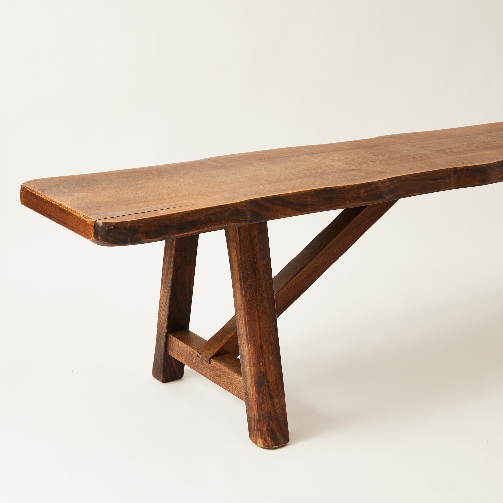 SOLD Mid Century Brutalist Elm Bench by Olavi Hanninen, Finland