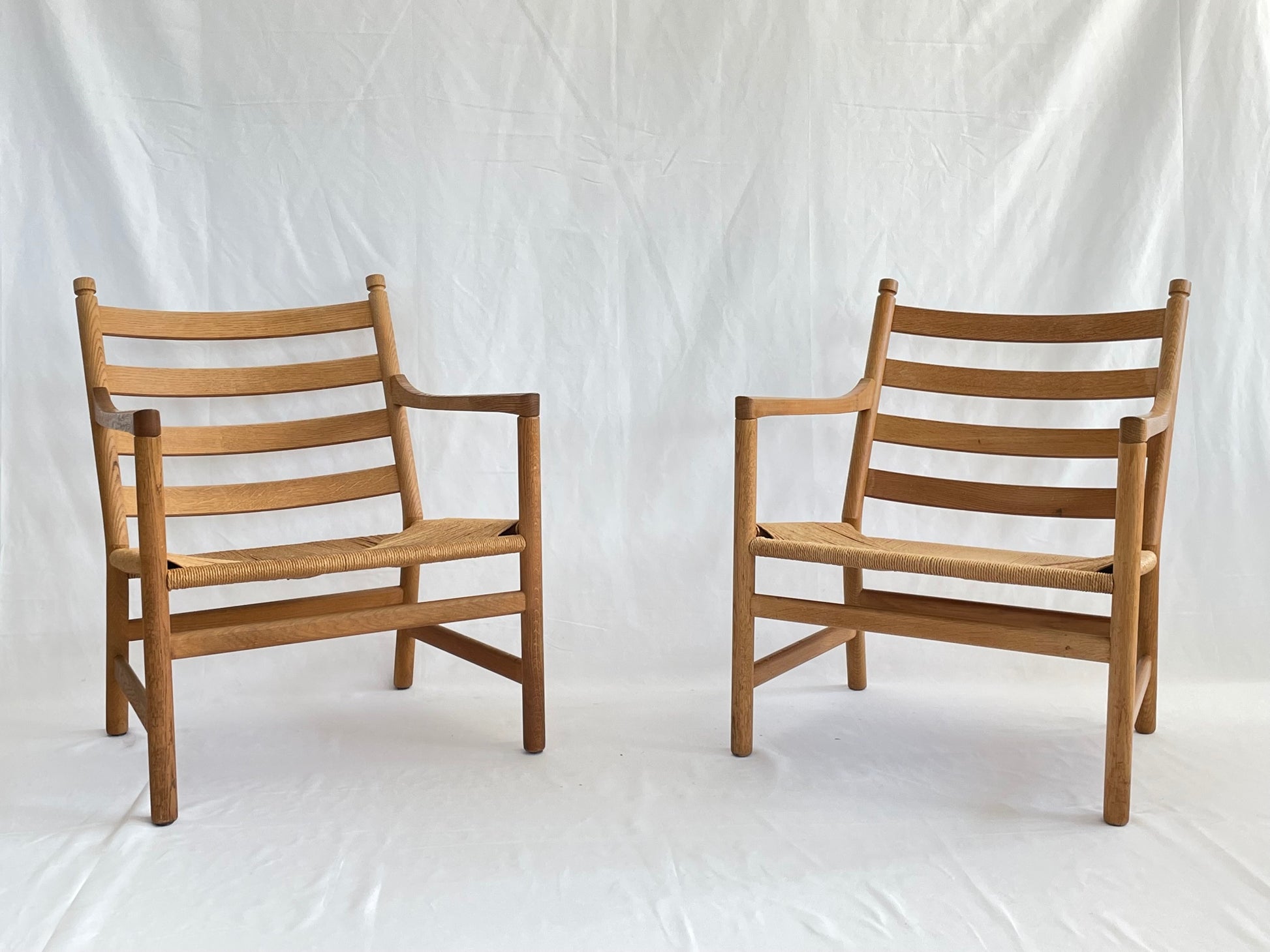 SOLD Hans Wegner Oak and Rush Chairs