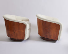 Load image into Gallery viewer, SOLD Mid Century Milo Baughman Swivel and Tilt Tub Chairs in Ivory Boucle
