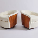 SOLD Mid Century Milo Baughman Swivel and Tilt Tub Chairs in Ivory Boucle