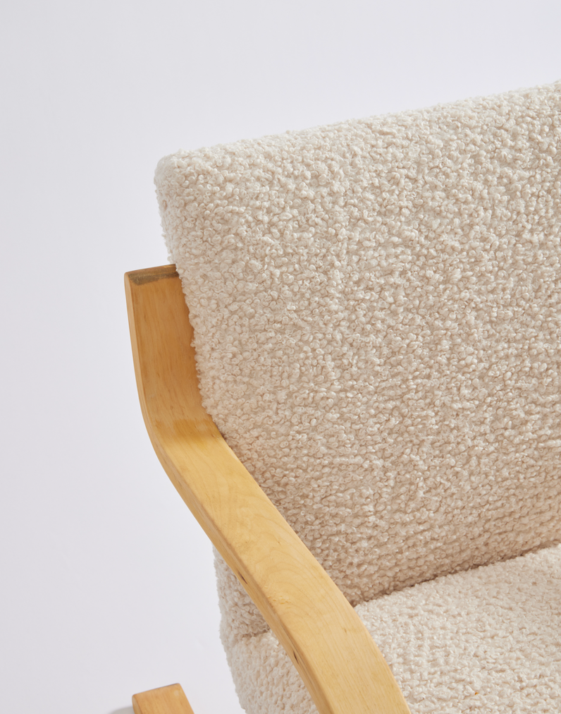 SOLD 1960's Alvar Aalto Birch Bentwood Chair with Fluffy Boucle Shearling Model 402