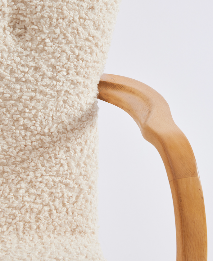 SOLD Danish Modern Lounge Chair in Curly Boucle Sheepskin