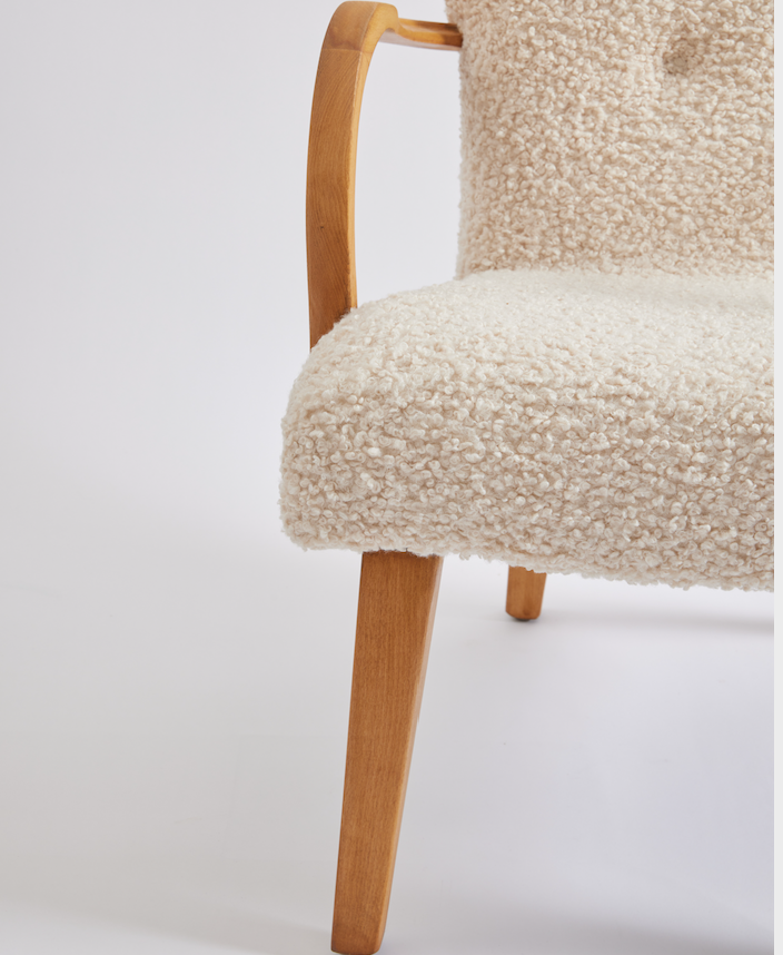 SOLD Danish Modern Lounge Chair in Curly Boucle Sheepskin