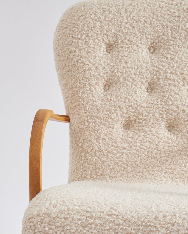 SOLD Danish Modern Lounge Chair in Curly Boucle Sheepskin