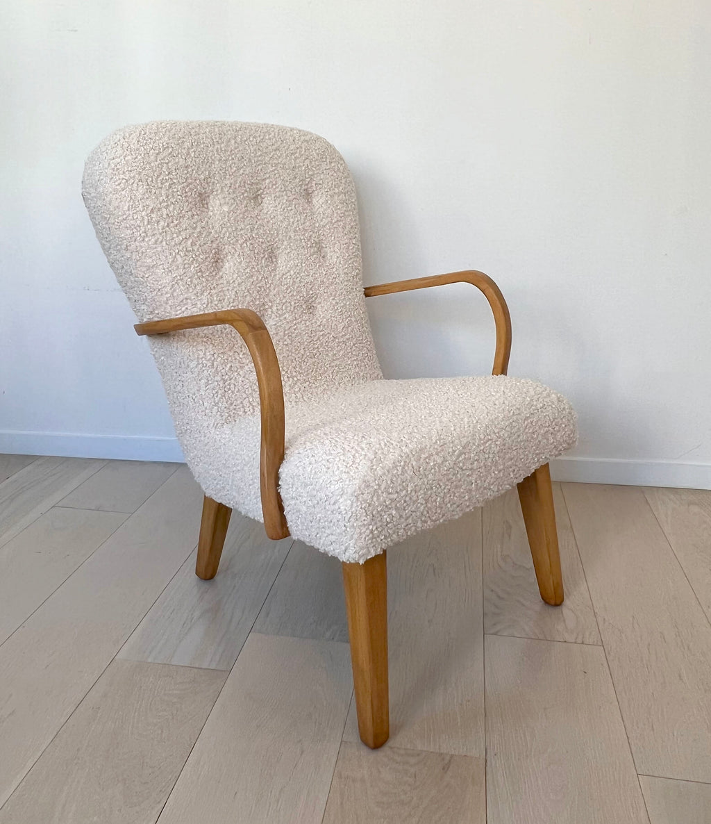 SOLD Danish Modern Lounge Chair in Curly Boucle Sheepskin