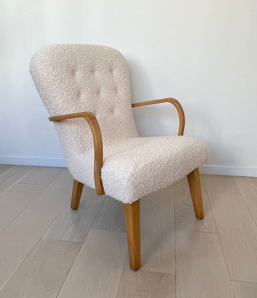 SOLD Danish Modern Lounge Chair in Curly Boucle Sheepskin