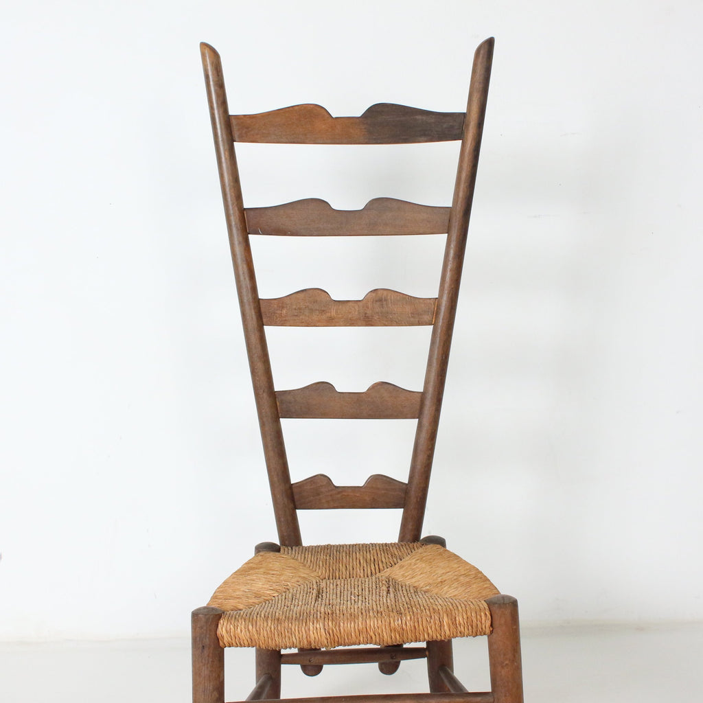 Gio Ponti "Fireside" Chair, Vintage 1930s Walnut and Rush Ladder Back Chair for Casa e Giardino
