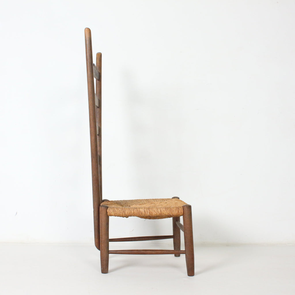 Gio Ponti "Fireside" Chair, Vintage 1930s Walnut and Rush Ladder Back Chair for Casa e Giardino