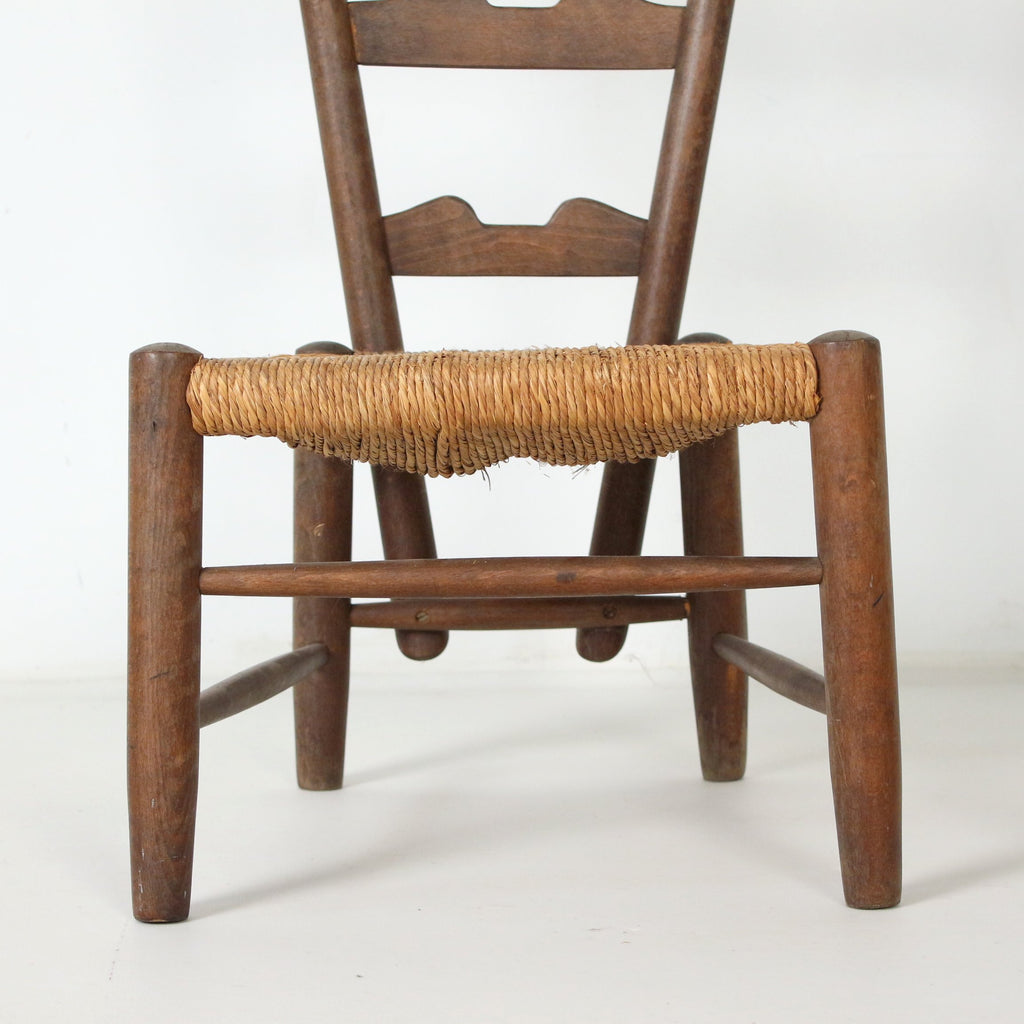 Gio Ponti "Fireside" Chair, Vintage 1930s Walnut and Rush Ladder Back Chair for Casa e Giardino