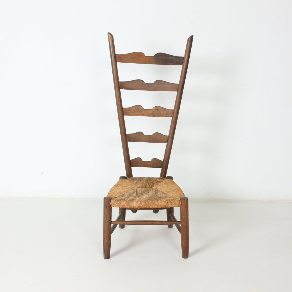 Gio Ponti "Fireside" Chair, Vintage 1930s Walnut and Rush Ladder Back Chair for Casa e Giardino