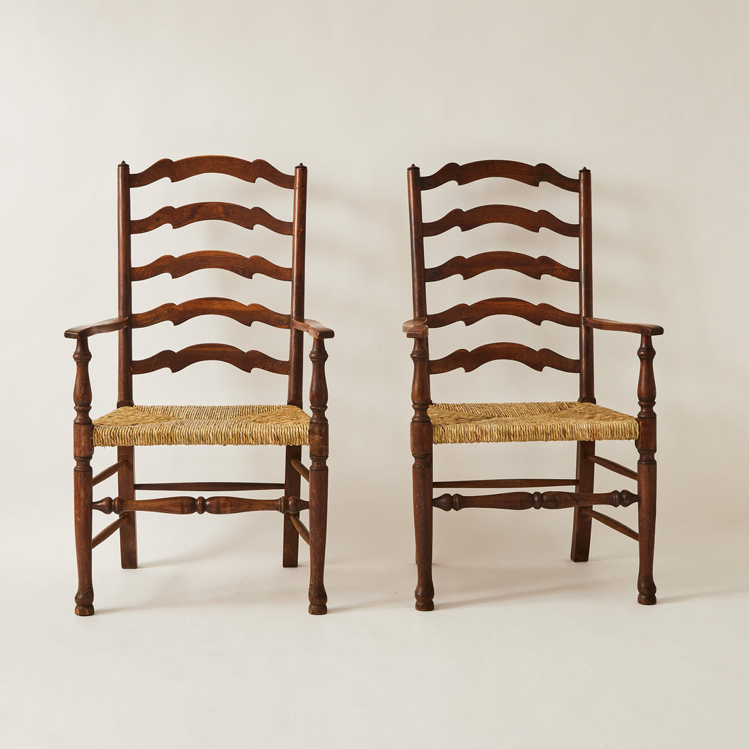 Gio Ponti (attributed) Oak and Rush Ladderback Chairs