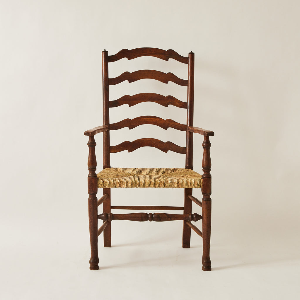English Ladder Back Chairs | Vintage 1940s Restored Oak and Rush, Set of 2