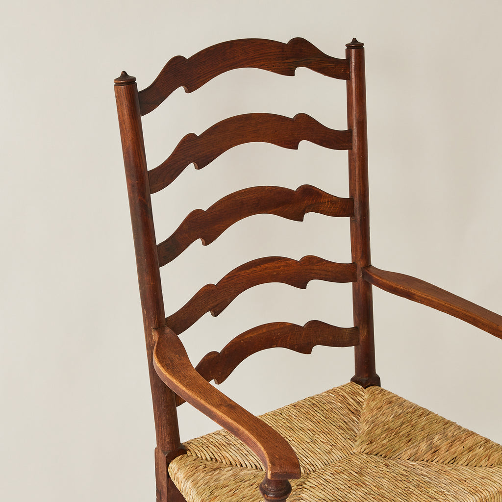 English Ladder Back Chairs | Vintage 1940s Restored Oak and Rush, Set of 2