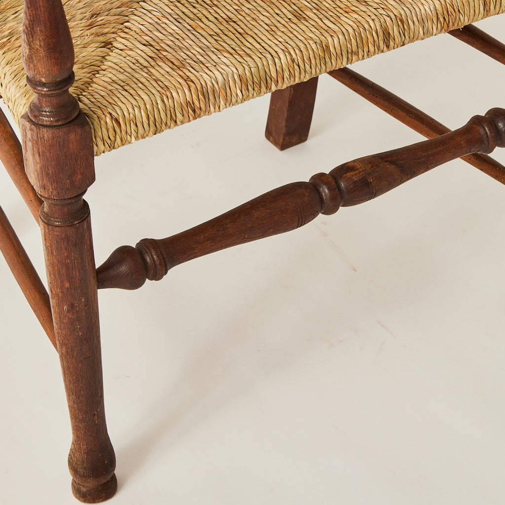 English Ladder Back Chairs | Vintage 1940s Restored Oak and Rush, Set of 2