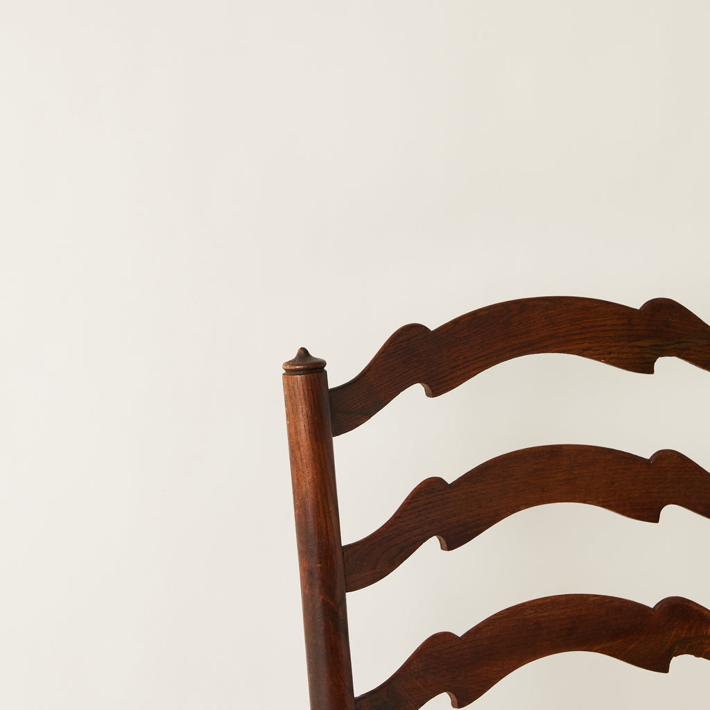 English Ladder Back Chairs | Vintage 1940s Restored Oak and Rush, Set of 2