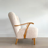SOLD Mid Century Swedish Armchair Upholstered in Fluffy Boucle Fabric